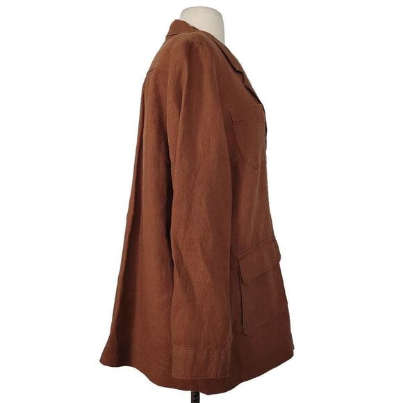 J Jill Love Linen Brown Linen Button Front Blazer Sz M Petite Lightweight Pocket - Picture 2 of 8